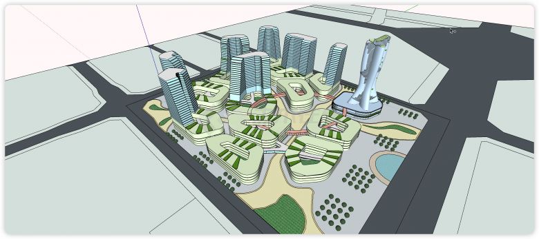 城市综合体生态方案su模型-图一