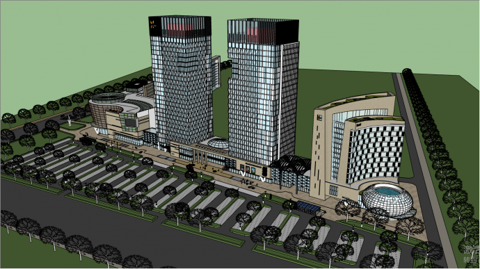 大型商业综合楼建筑su模型_图1