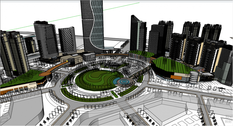 cbd大型商业广场su模型-图二