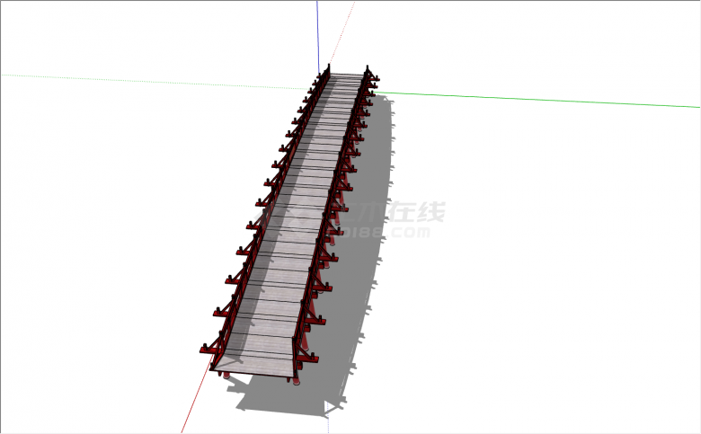 木质结构红色中式桥梁su模型-图二