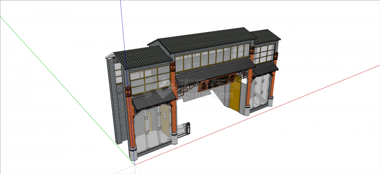 新中式古典气派大门入口su模型-图一