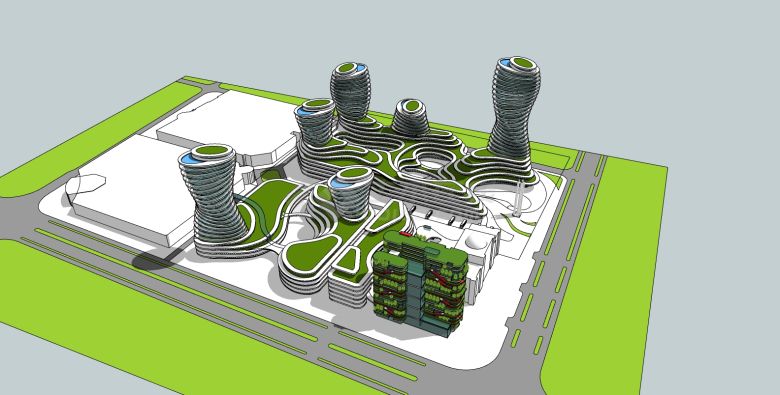 异形高层绿化中心商业区设计su模型-图一