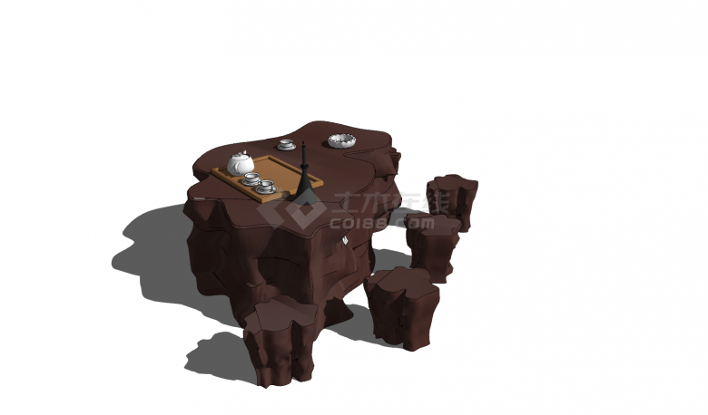 石桌石凳棕色外观su模型-图二