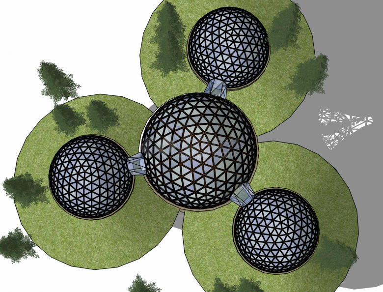 三个圆形鲜花温室房su模型-图二