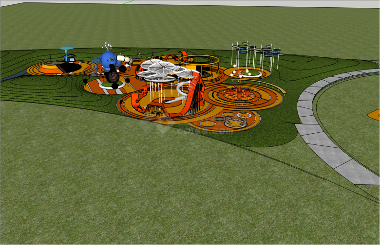 橘色创意游乐器材现代儿童乐园su模型-图二