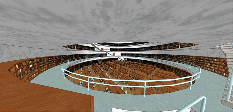 北欧大型多层图书馆su模型-图二