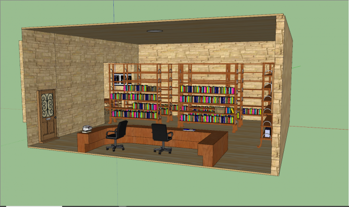 现代实木建筑图书馆su模型_图1