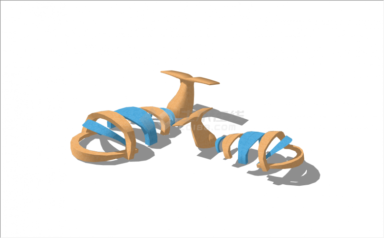 蓝橙配色2条鱼的设计形象儿童游乐设施su模型-图一