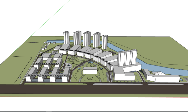 白色现代带河流产业园 su模型-图一