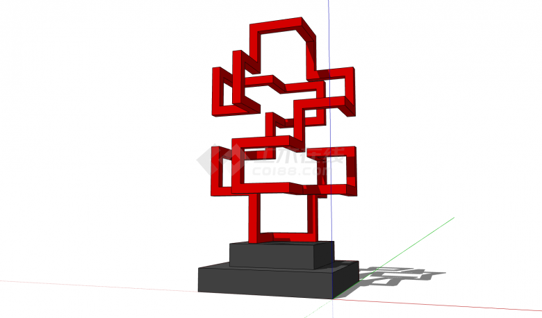 红色错开方条造型现代创意雕塑su模型-图一