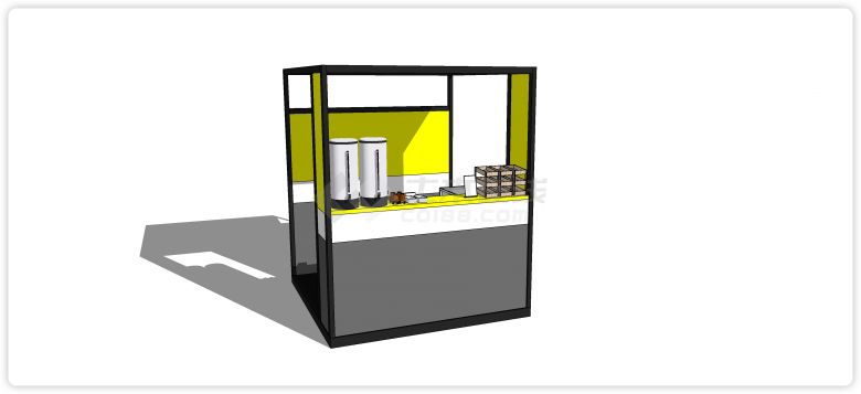 黑色框黄白灰元素现代售卖亭su模型-图二