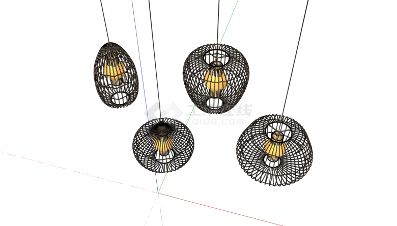各式鸟笼造型现代吊灯su模型-图二
