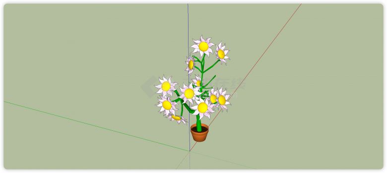 陶瓷花盆白色太阳花室内植物su模型-图一