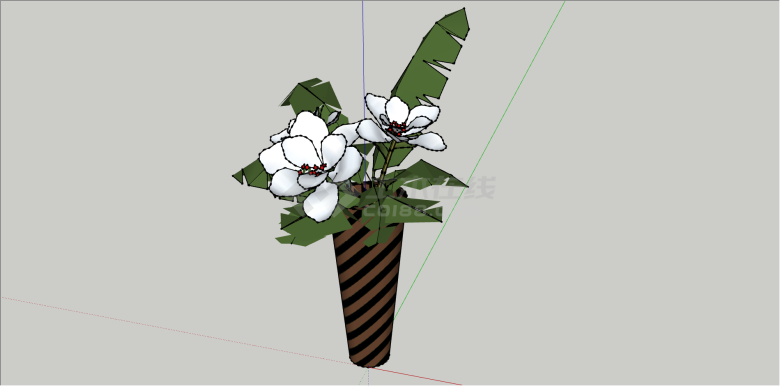 观赏性白色花盆栽植物su模型-图二