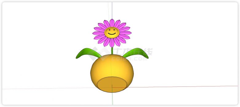太阳能粉色小菊花室内植物su模型-图二