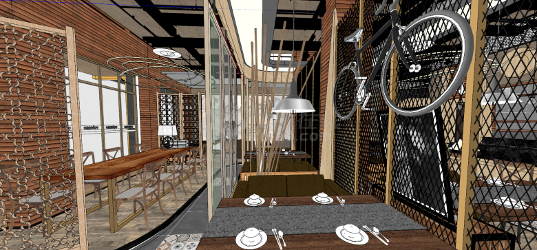 现代工业风格的咖啡馆su模型-图二