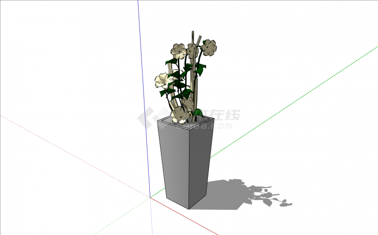 精美枝干黄花室内植物su模型-图一