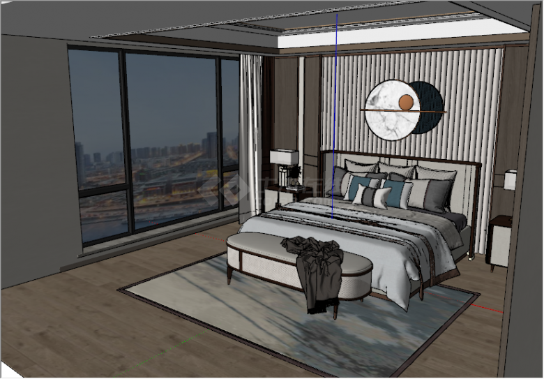 新中式风格古典细腻厚朴卧室su模型-图二