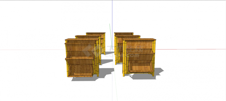 三层竹制储物柜家具su模型-图一