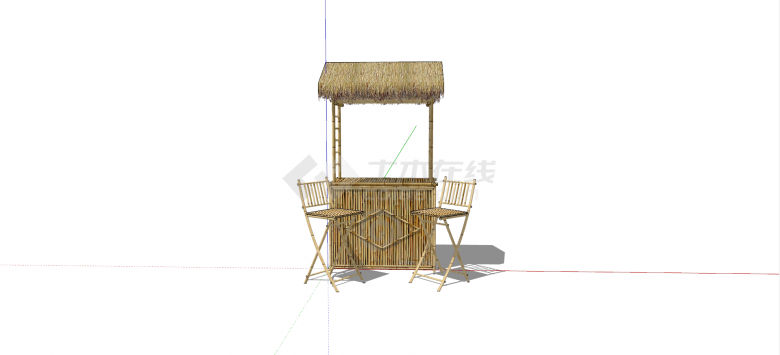 单人可折叠竹制椅子家具su模型-图一