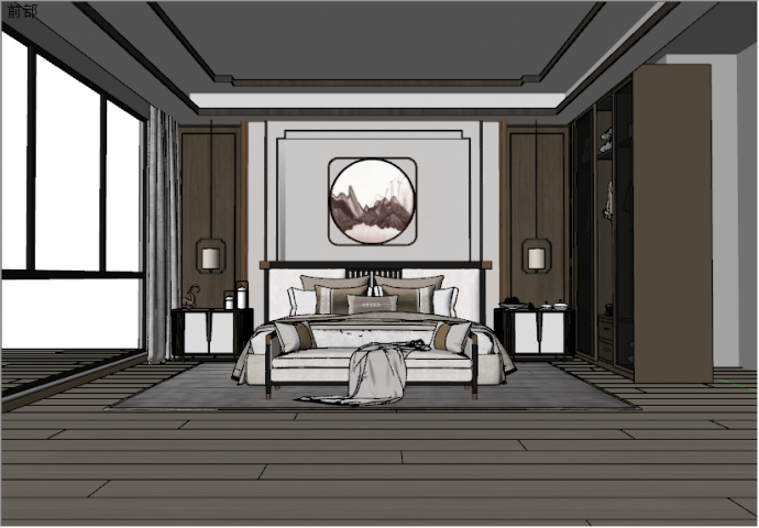 新中式风格庄重优雅意境卧室su模型_图1