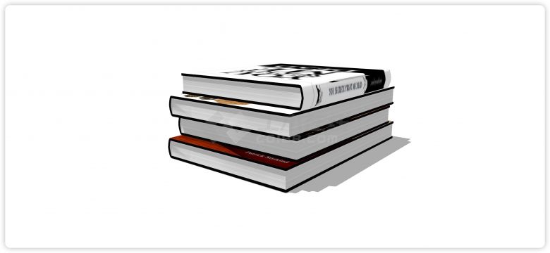 四本叠放的硬皮书书籍杂志组合su模型-图二