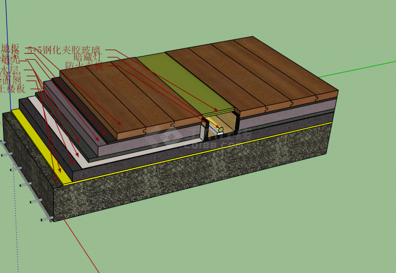 木地板与玻璃节点图剖面图su模型-图一