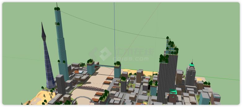 超高楼空中绿化城市规划商业综合体建筑SU模型-图一