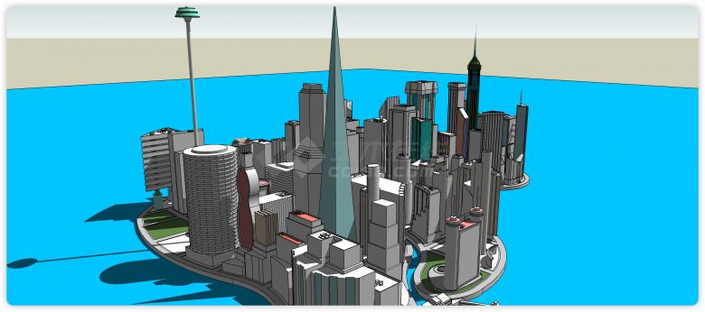 三角形尖塔城市规划商业综合体建筑SU模型-图二