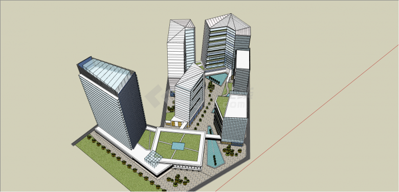 玻璃制综合商场建筑su模型-图二