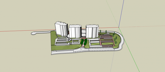 大型带花园城市规划商业综合体SU模型_图1