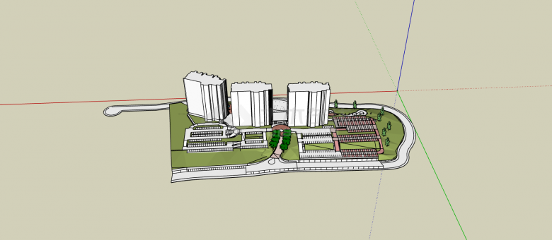 大型带花园城市规划商业综合体SU模型-图一