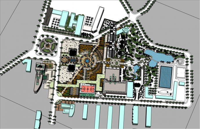 大规模欧式风格广场su模型_图1
