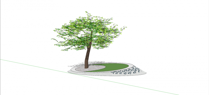 坡形石质树池坐凳su模型_图1