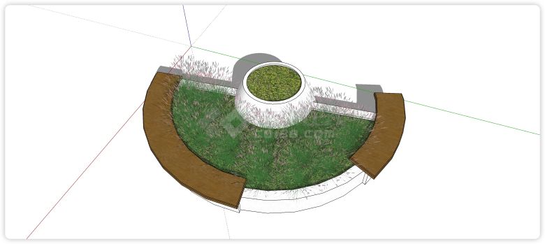 半圆形白色木板凳花池坐凳su模型-图二