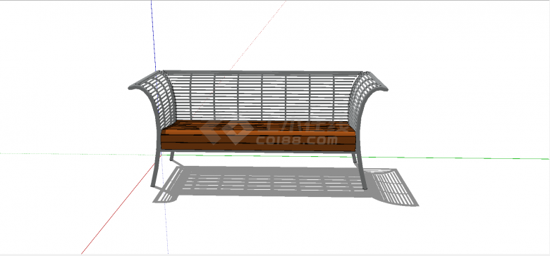 现代铁条架子三面围护式木条凳面公园双人椅su模型-图一