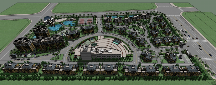 一套豪华住宅规划整体小区su模型_图1