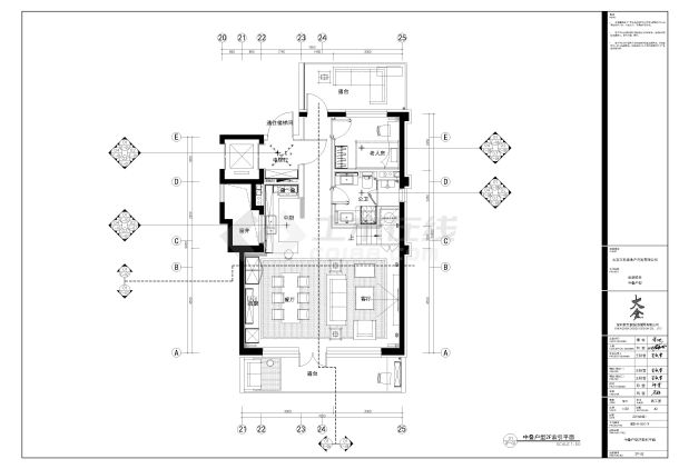 北京万科台湖项目中叠户型施工图CAD-图一