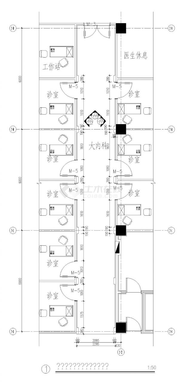 二层内科走道放大天花,地坪,隔断图-图一