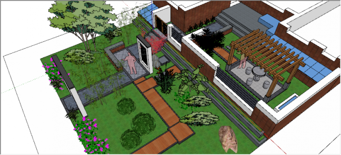 新中式绿植景观庭院su模型_图1