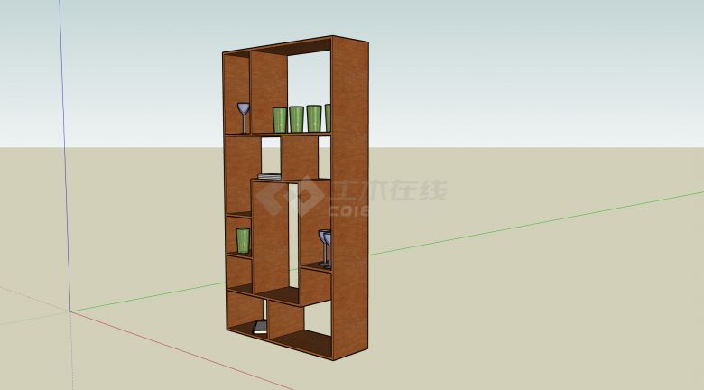 中式木质镂空几何分割陈列柜su模型-图二