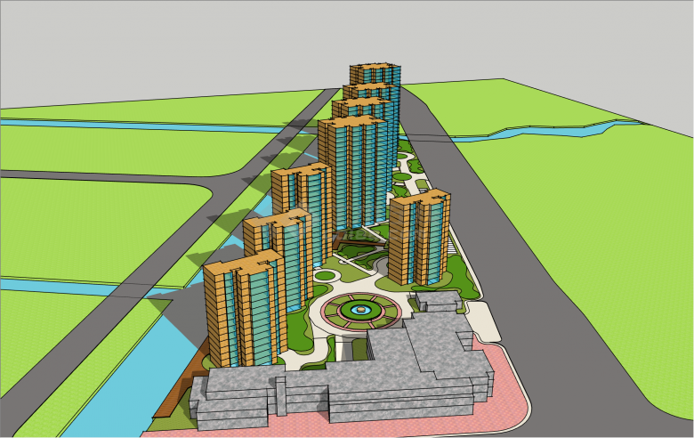 简约现代风格四海家园多层住宅su模型-图一