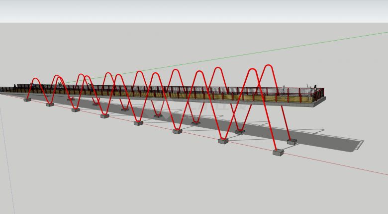 红色钢架支撑黄色地面坡形观景桥su模型-图一