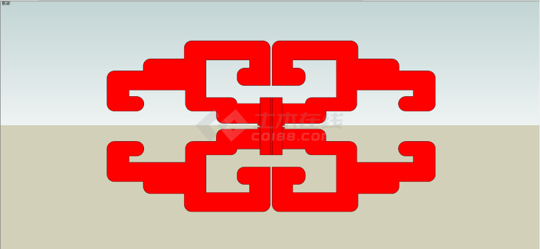中式红色花格元素构件su模型-图一