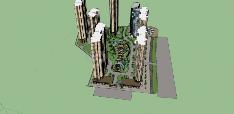 小区楼盘规划高层住宅广场su模型-图二