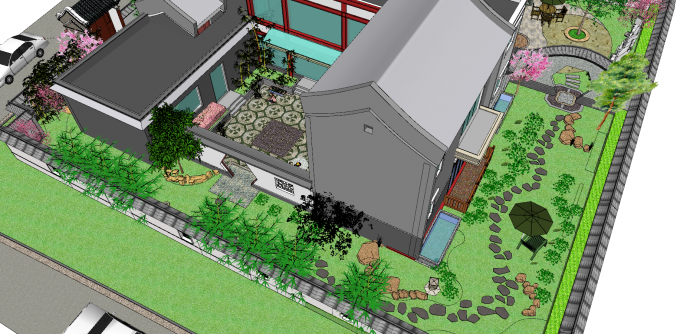 中式庭院景观su模型_图1