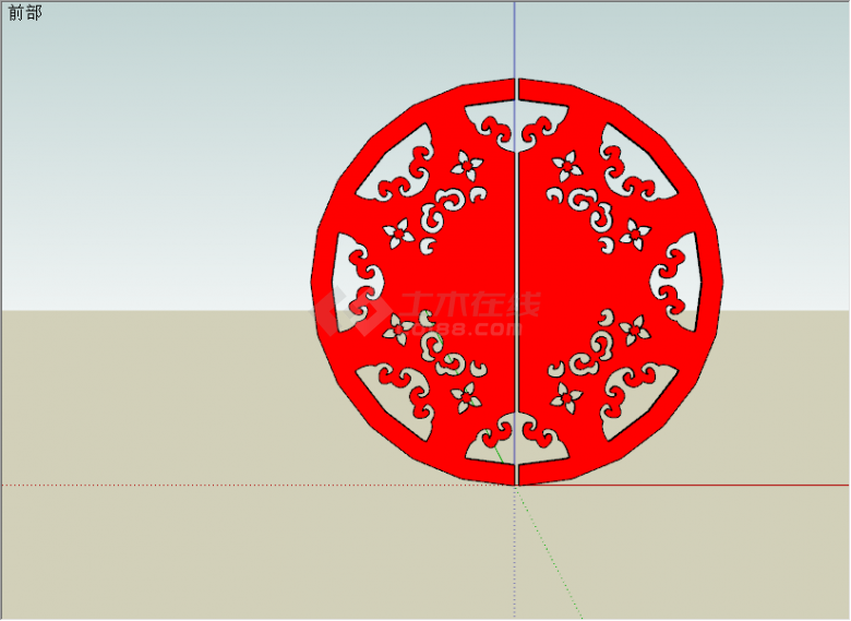 中式元素红色圆形典雅复古构件su模型-图一
