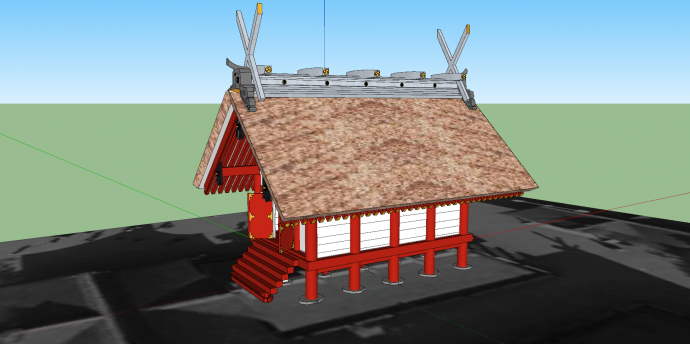 日本寺庙及古建筑红色支柱su模型_图1