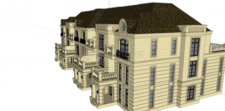 法式联排三层住宅su模型-图二