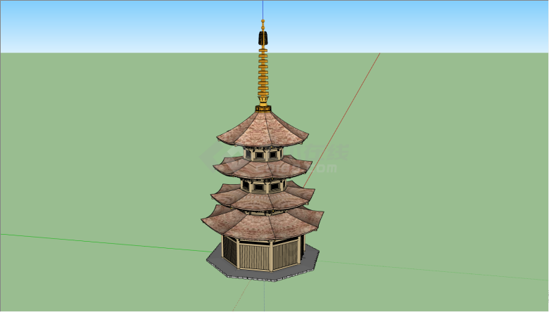 带有三层的日式的古建筑塔su模型-图二